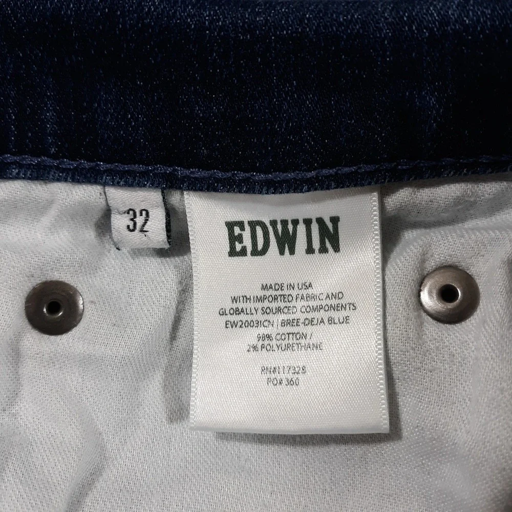 Edwin Jeans Size 32 x 26.5 Blue Cotton Blend Made In USA Frayed Cuff Tapered